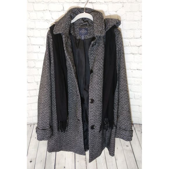 St Johns Bay Black & White Jacket with Scarf, LT - Picture 4 of 7